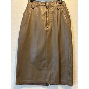 TOFFS Womens Leather Pencil Skirt High Waist Tan Brown Lined Sz 10 Vintage‎